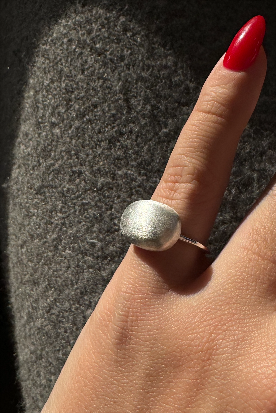 Brushed Silver Pebble Ring