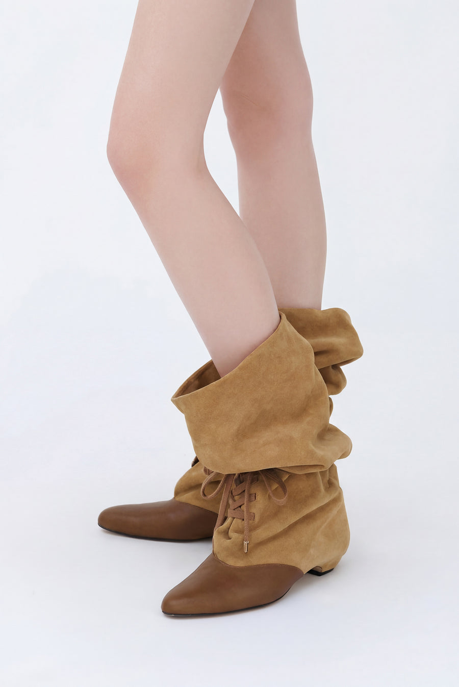 Slouch Suede Boots - Khaki