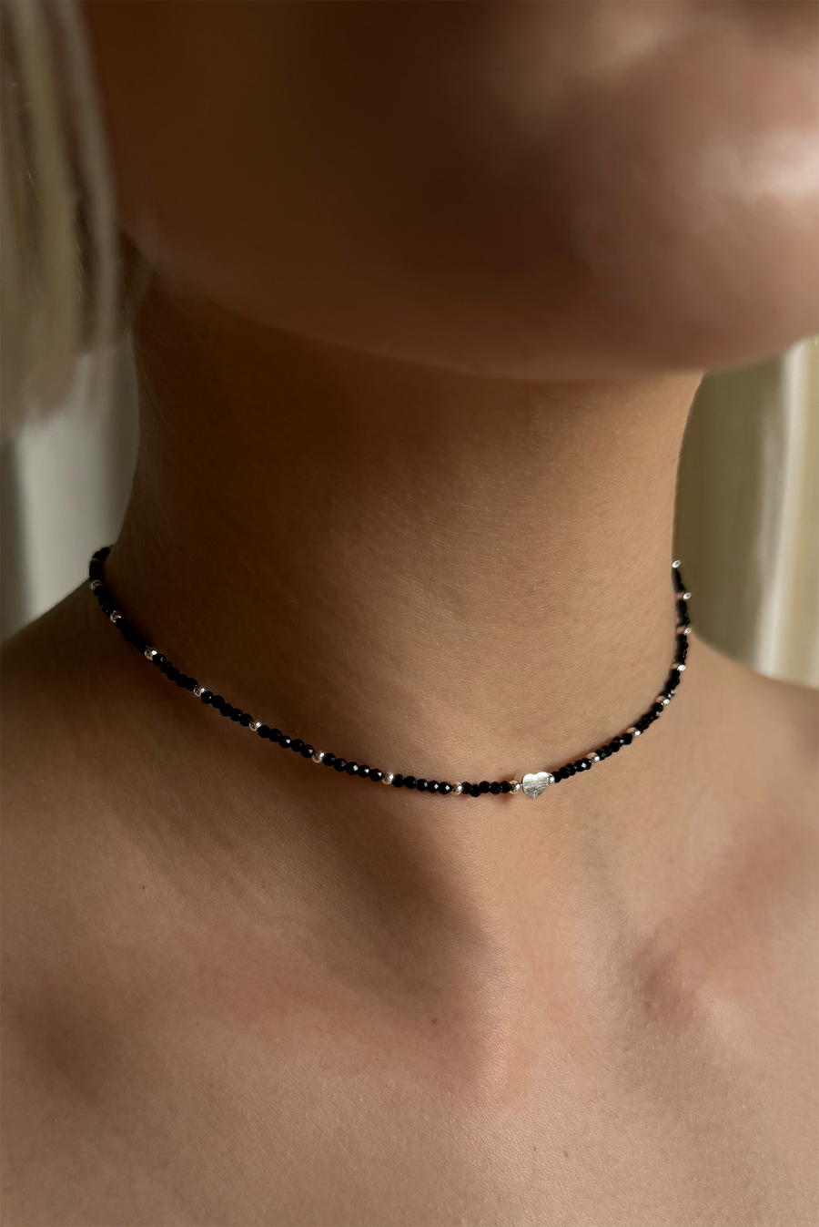 Black Shimmer & Silver Bead Necklace