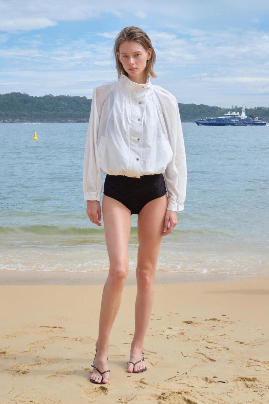 Sheer Wire-Neck Nylon Jacket - Ivory