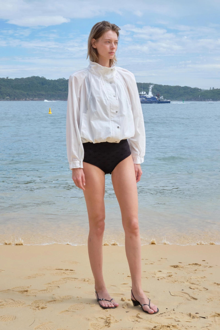 Sheer Wire-Neck Nylon Jacket - Ivory