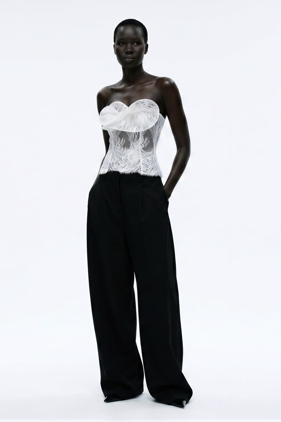 Lace Sculpt Bustier Top - White