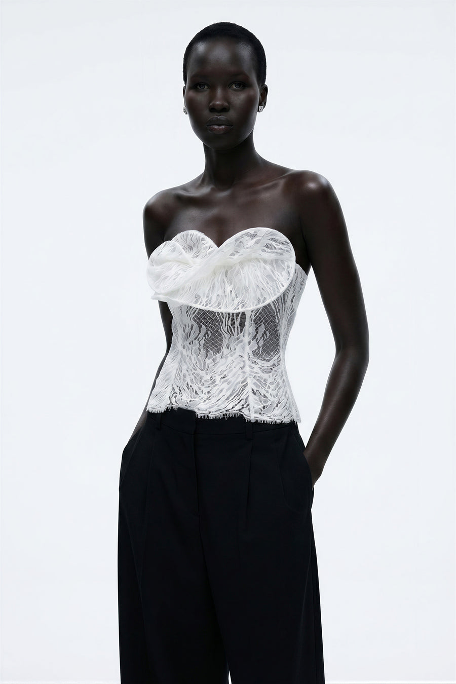 Lace Sculpt Bustier Top - White