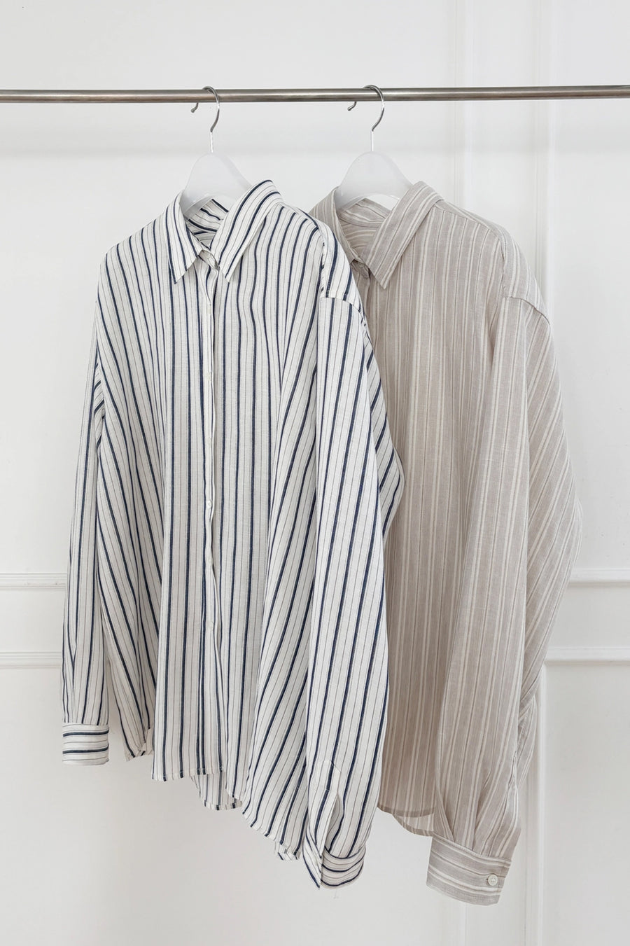 Relaxed Striped Longline Shirt - Ivory