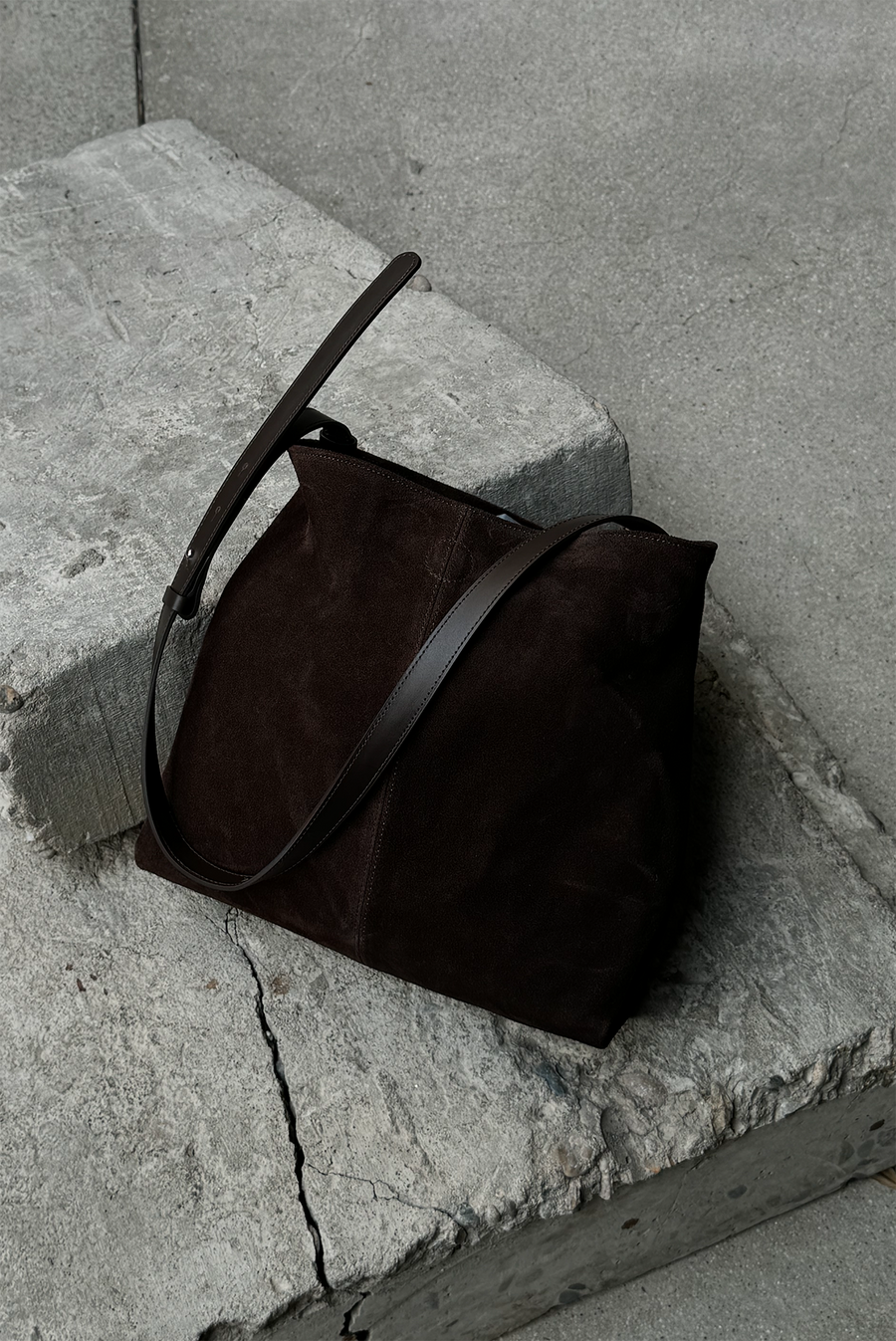 Suede Leather Tote - Brown