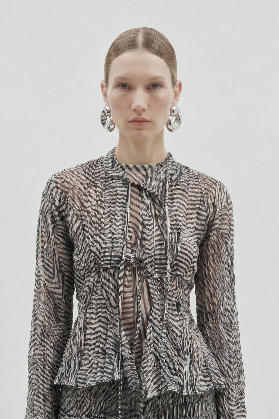 Tigra Tigra - Striped Paneled Gathered Silk Kota Tie Top
