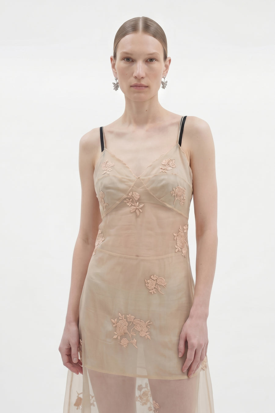 Tigra Tigra - Sheer Silk Chanderi Nighttime Dress with Hand-Embroidery