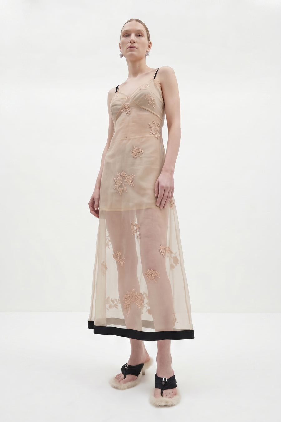 Tigra Tigra - Sheer Silk Chanderi Nighttime Dress with Hand-Embroidery