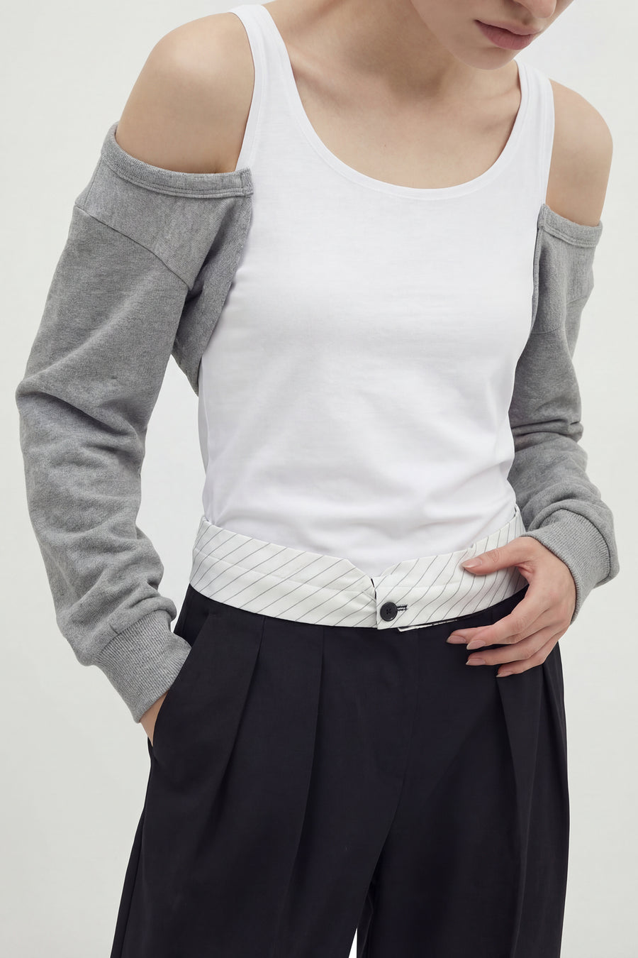 Off-Shoulder Bolero Long Sleeve Top - Gray