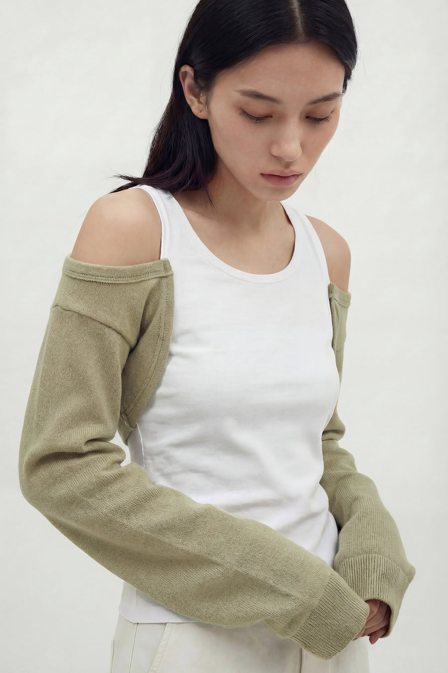 Off-Shoulder Bolero Long Sleeve Top - Khaki