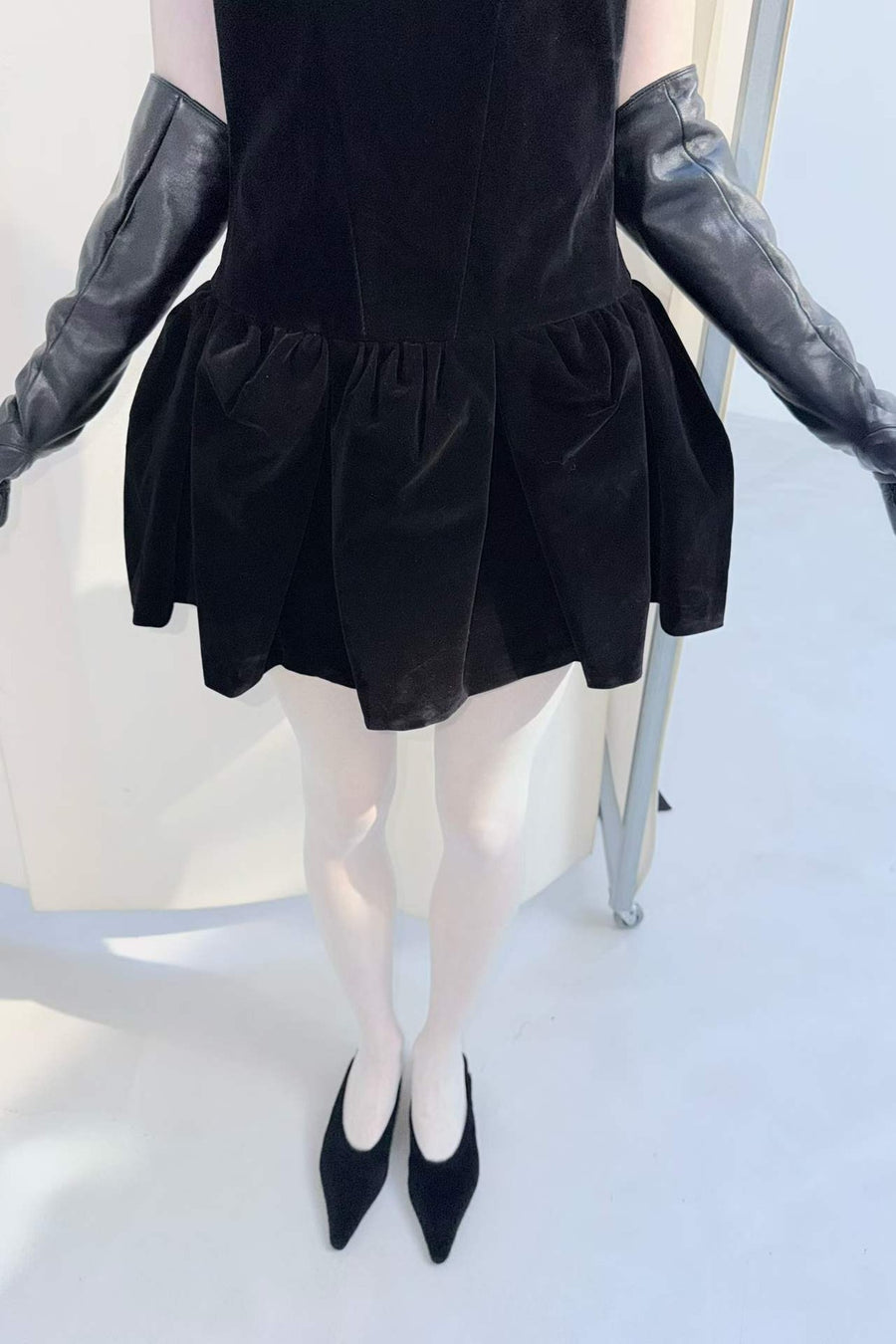 Velvet Bubble Skirt Mini Dress - Black