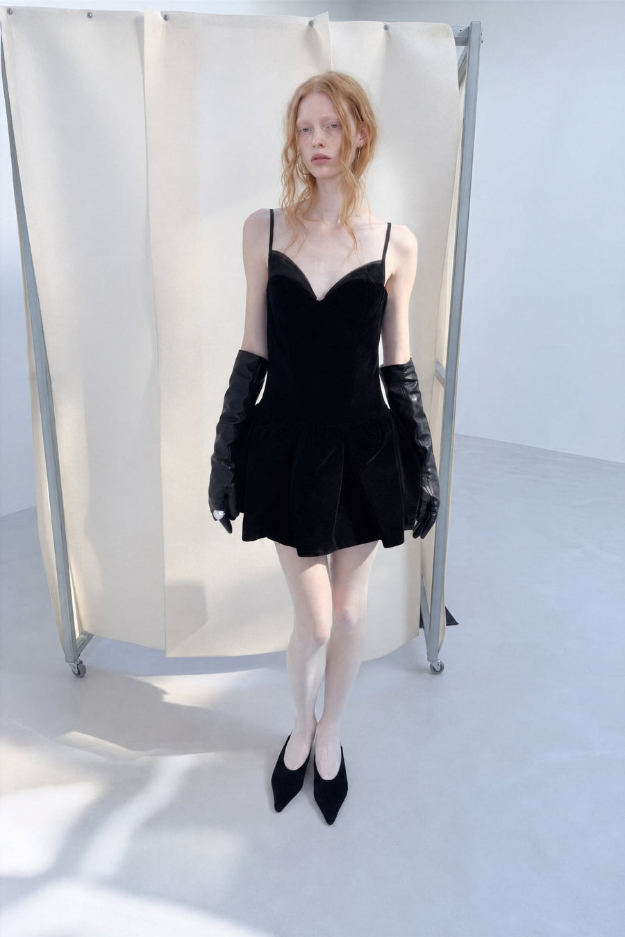 Velvet Bubble Skirt Mini Dress - Black