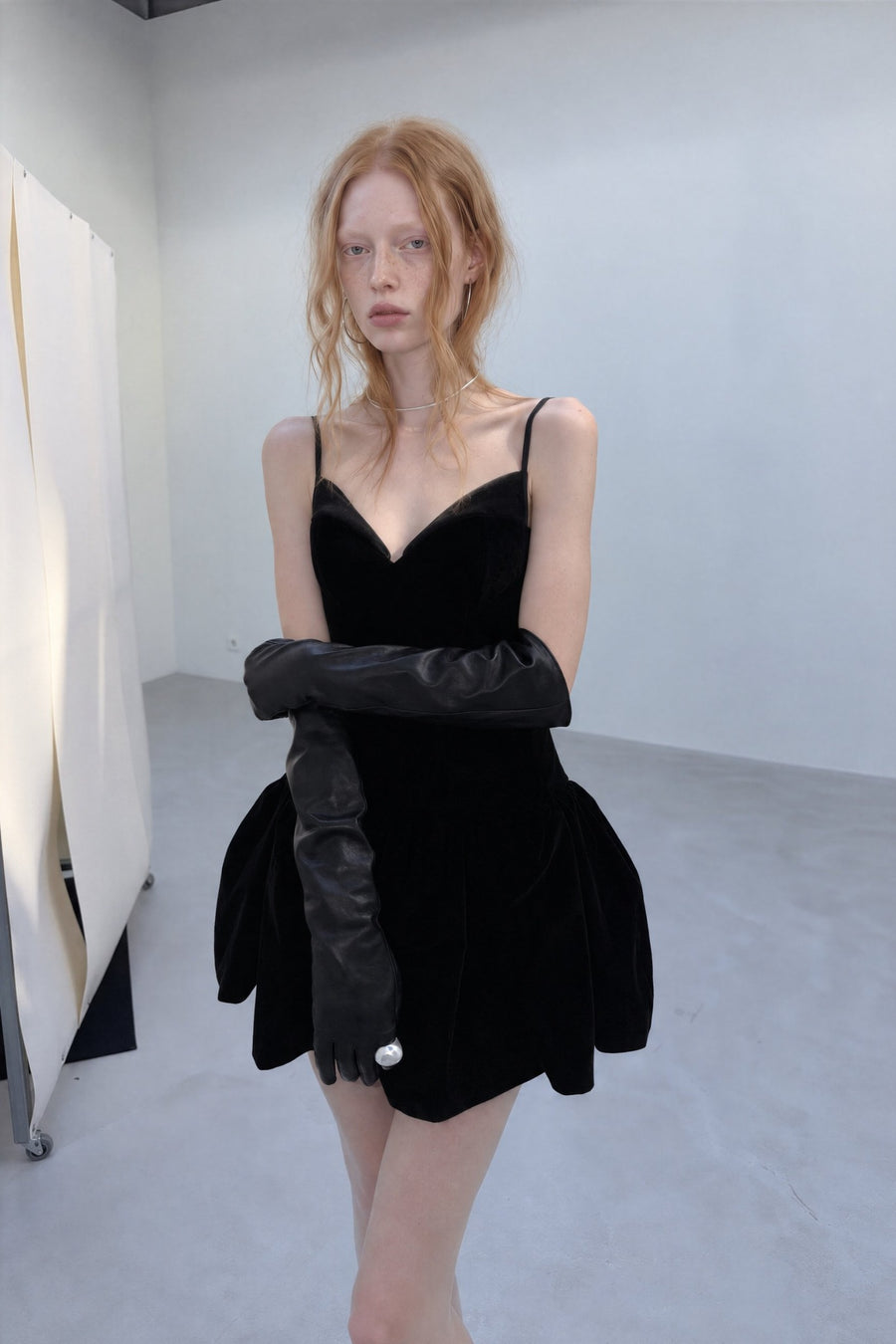 Velvet Bubble Skirt Mini Dress - Black