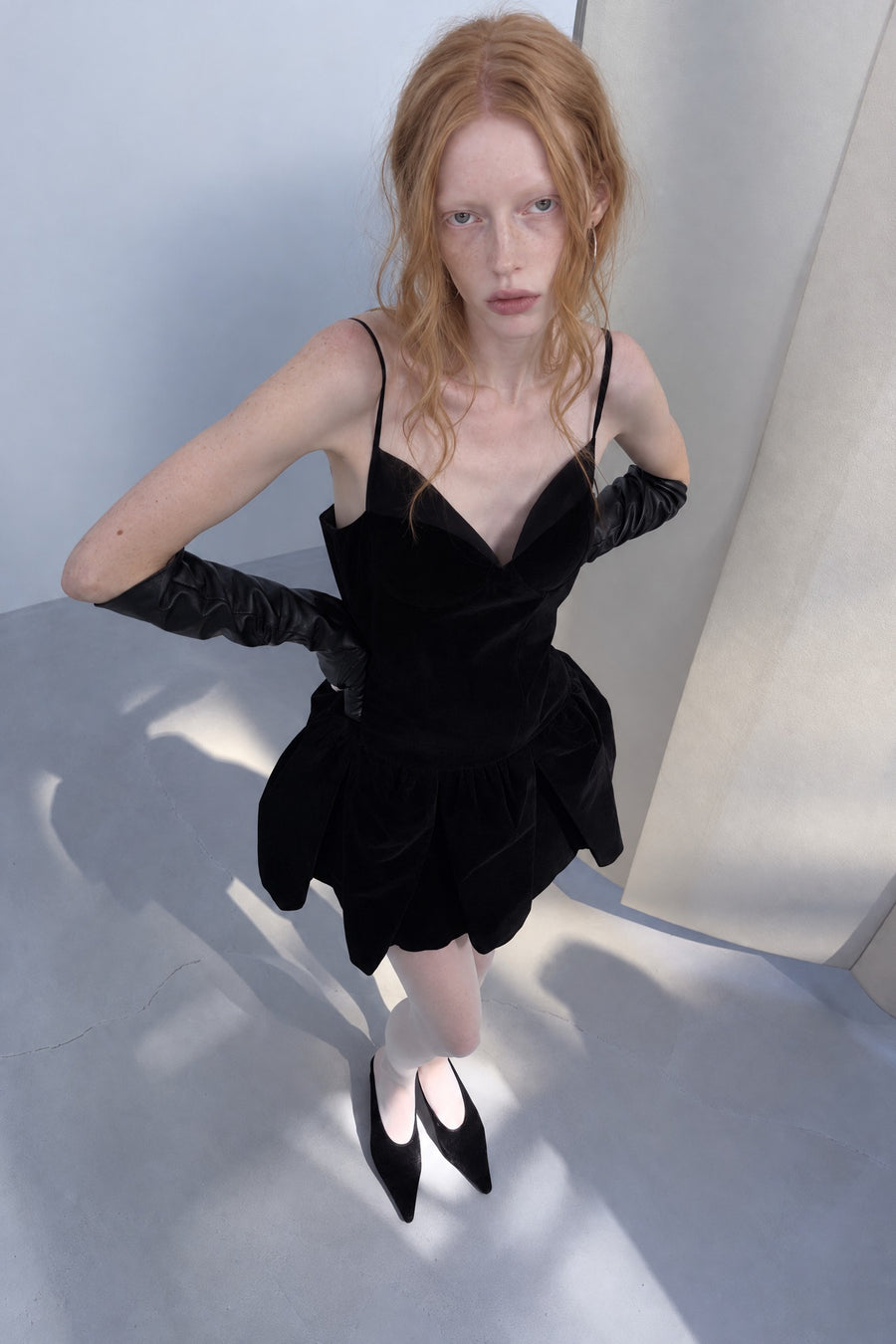 Velvet Bubble Skirt Mini Dress - Black
