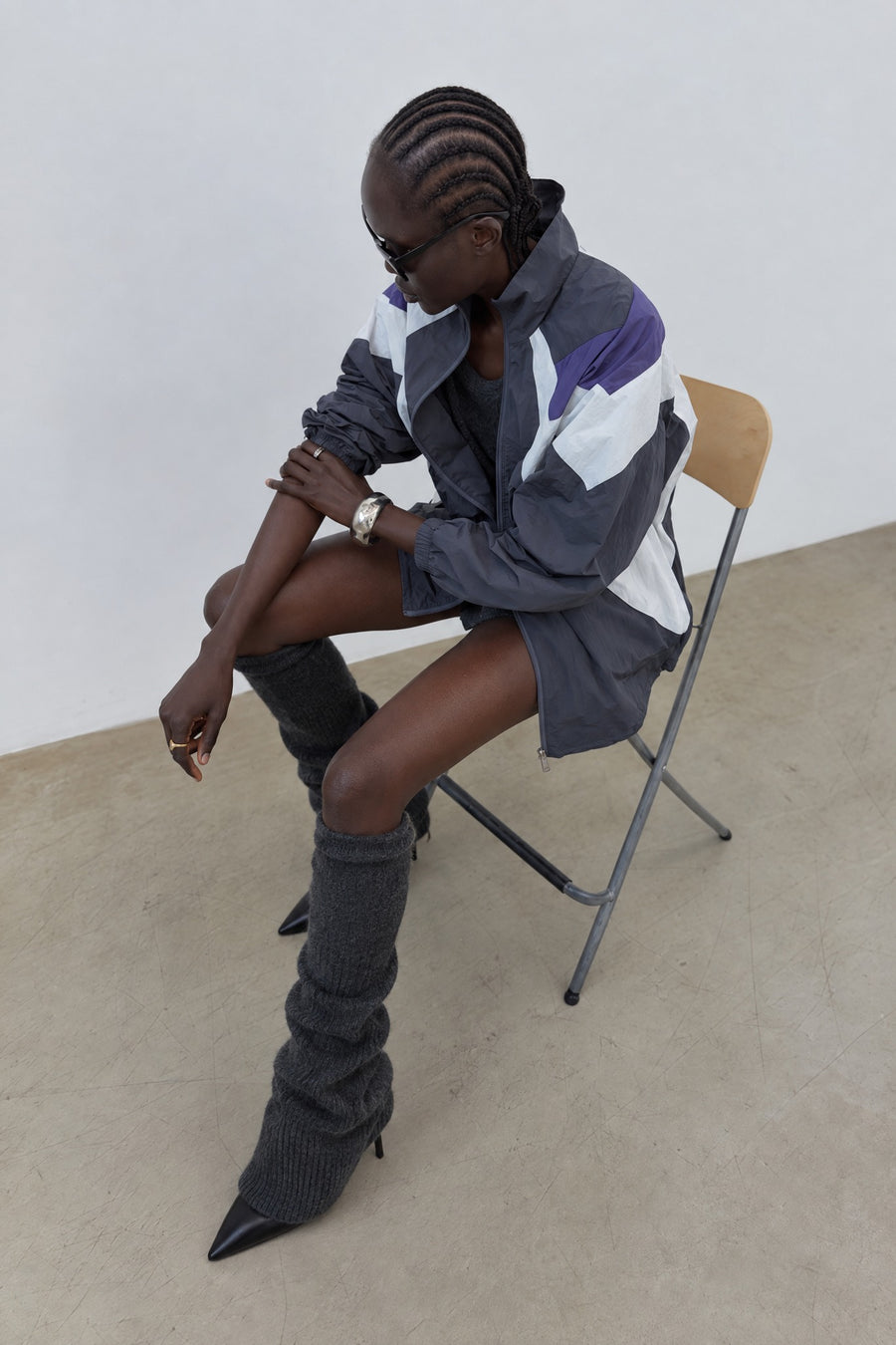 Oversized Color Block Track Jacket - Charcoal