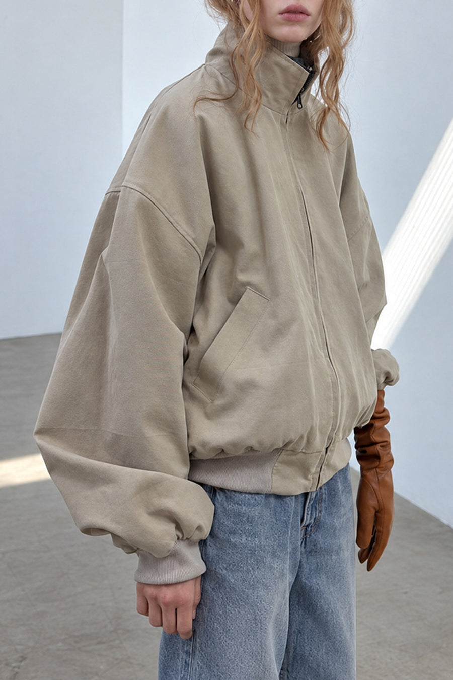 Reversible Oversized Stand Collar Bomber Jacket