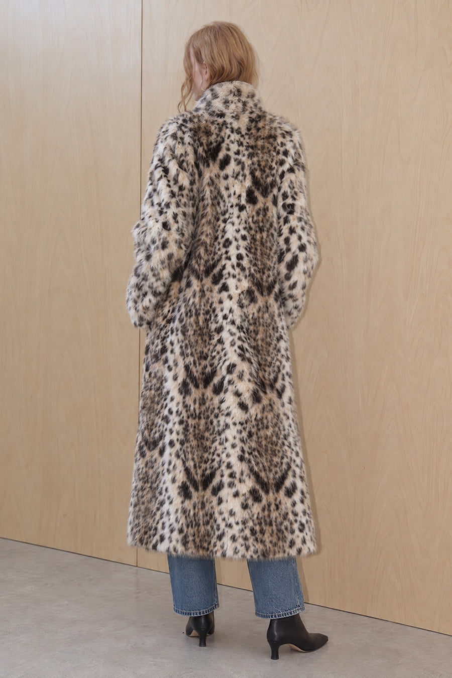 Long Leopard Print Faux Fur Coat