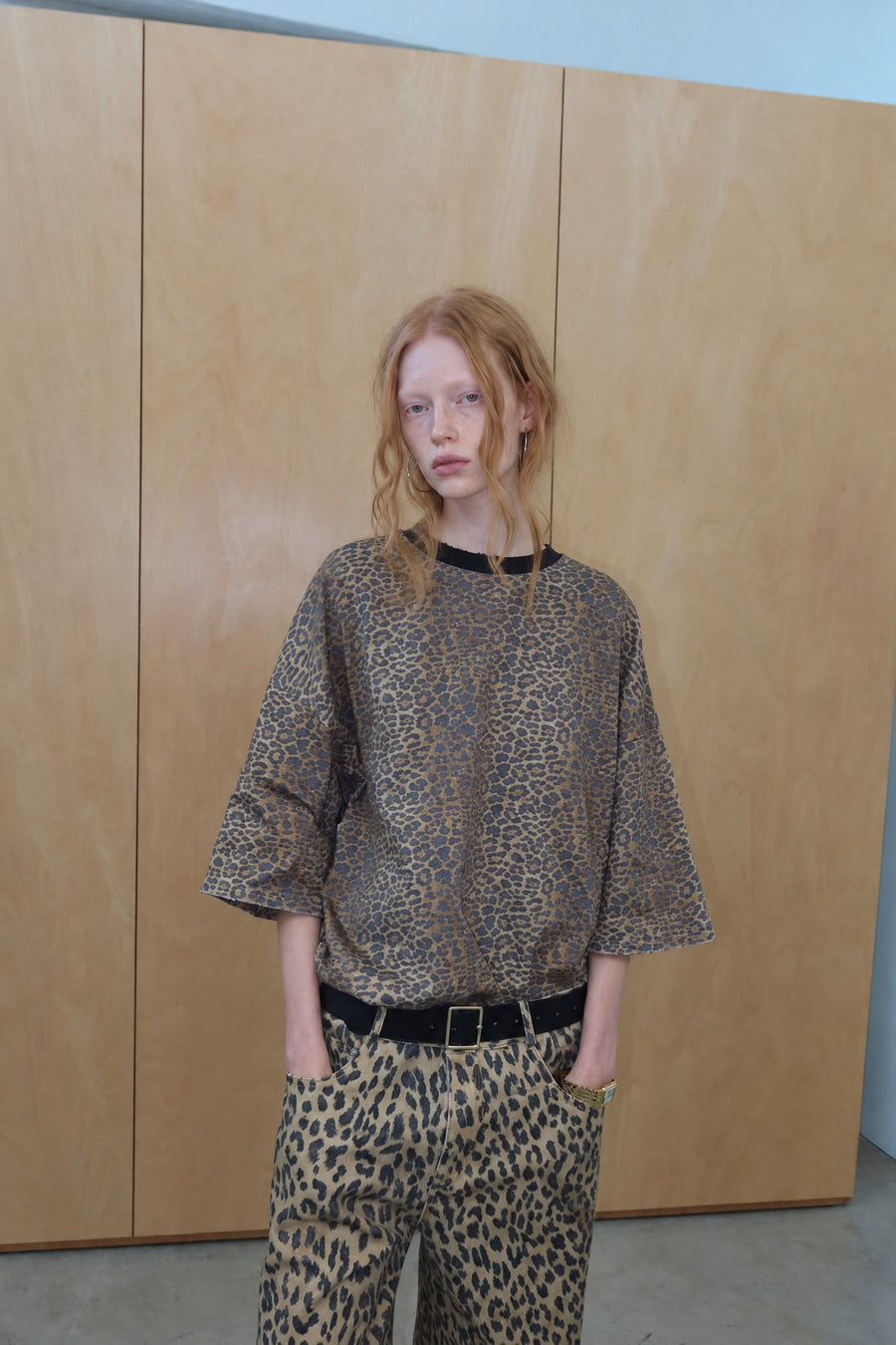 Washed Leopard Print Boxy Tee