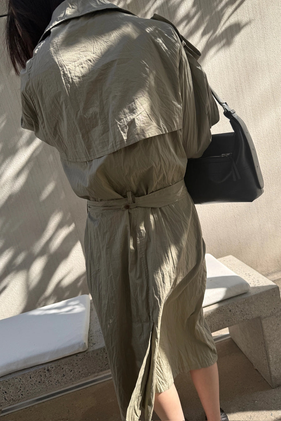 Wrinkle Raglan Trench Coat - Khaki