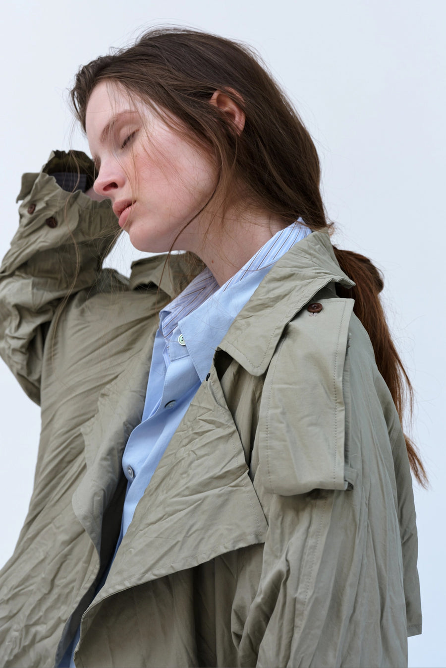 Wrinkle Raglan Trench Coat - Khaki