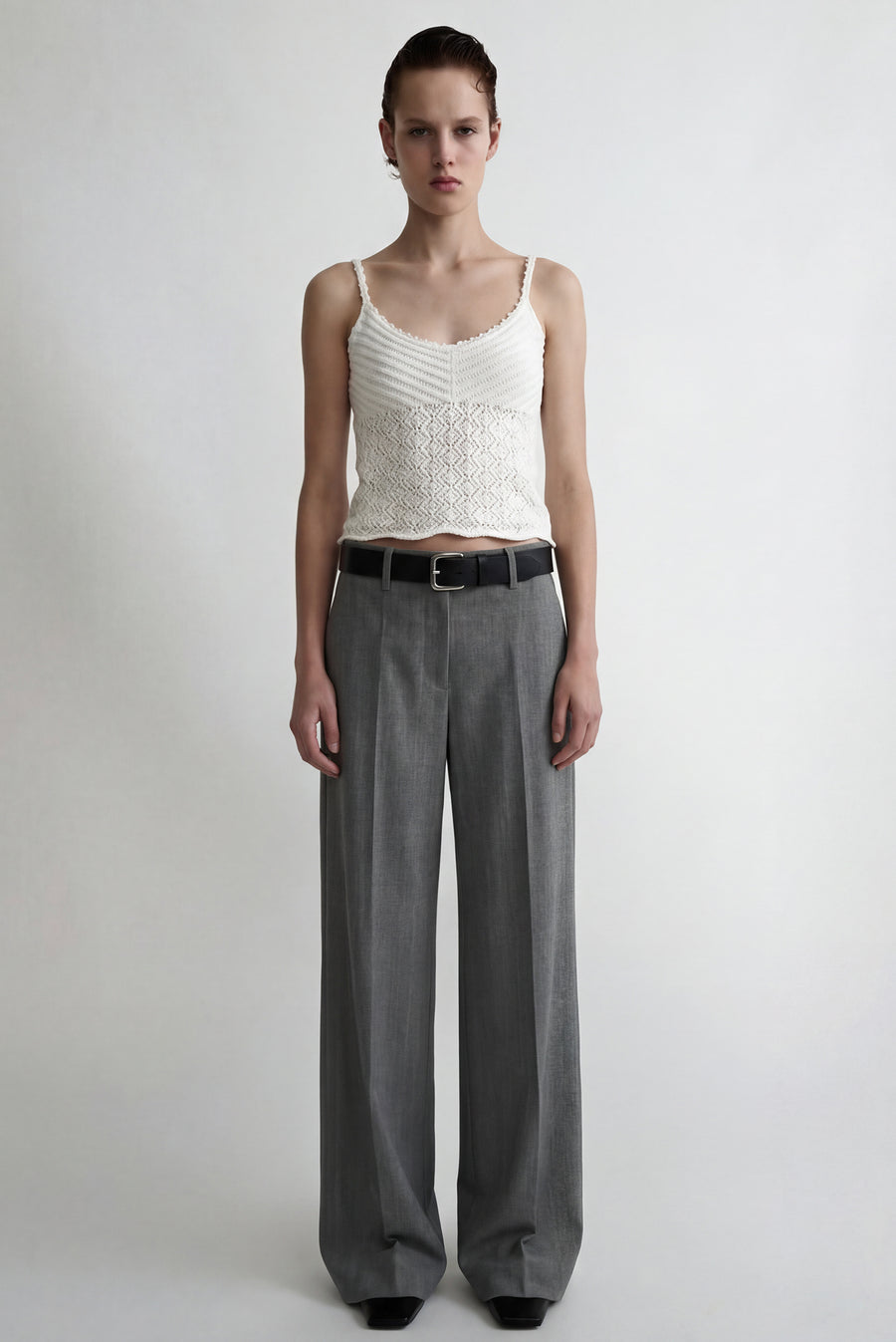 Knit Crochet Tank Top - White