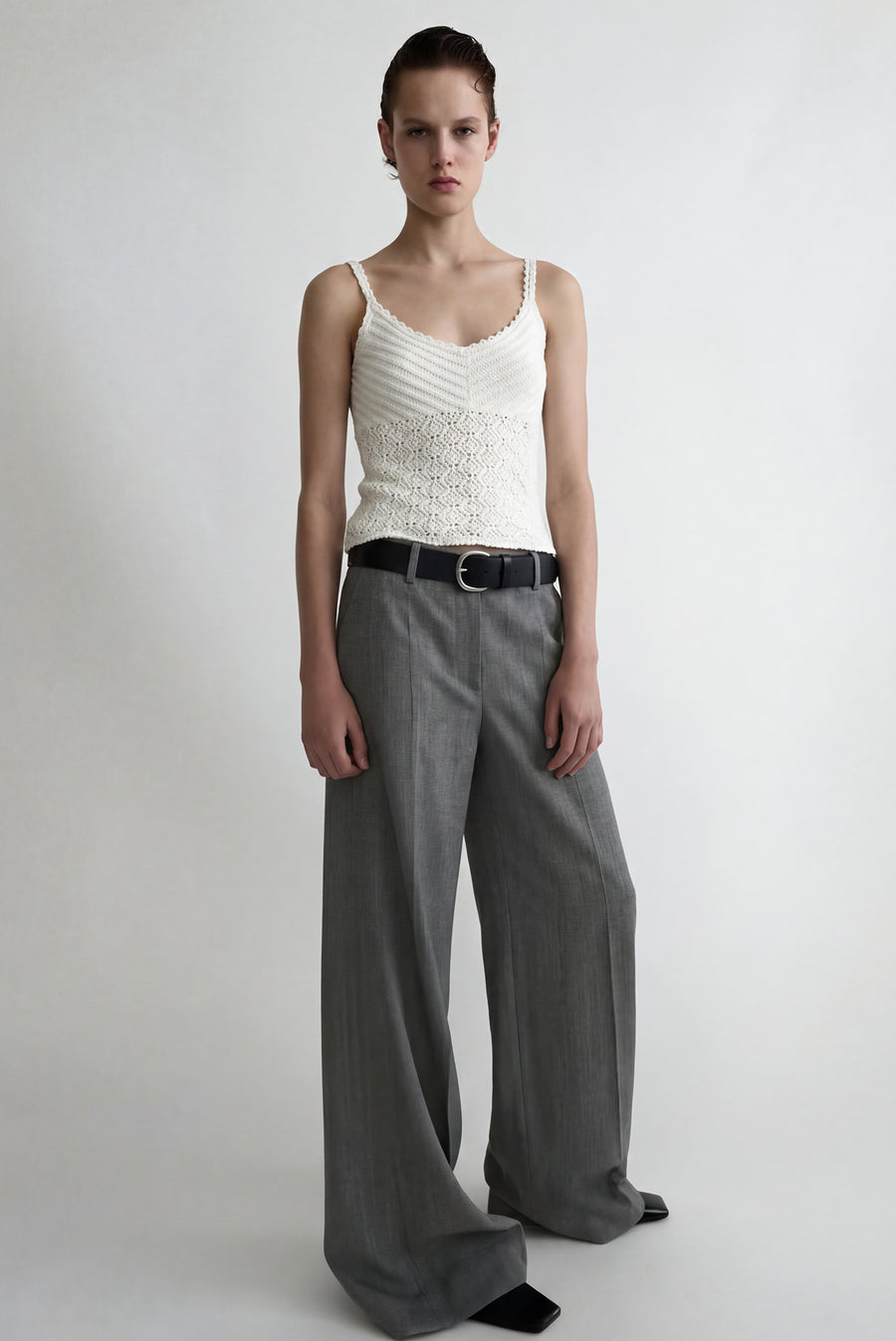 Knit Crochet Tank Top - White