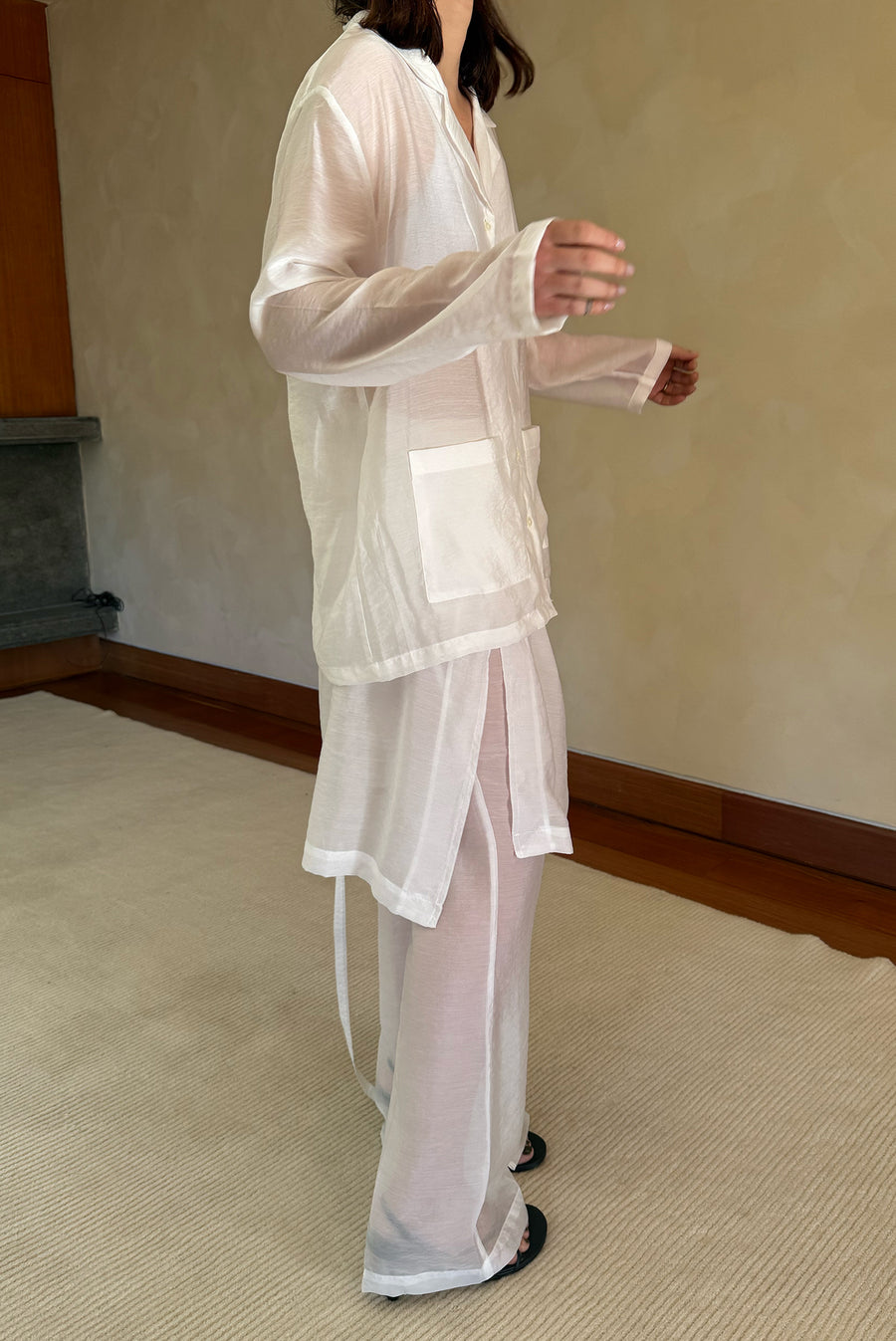 Sheer Flare Slit Overlay Trouser - White