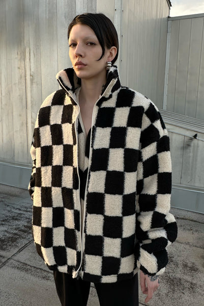 Teddy Checkered Oversized Jacket - Black – Simonett