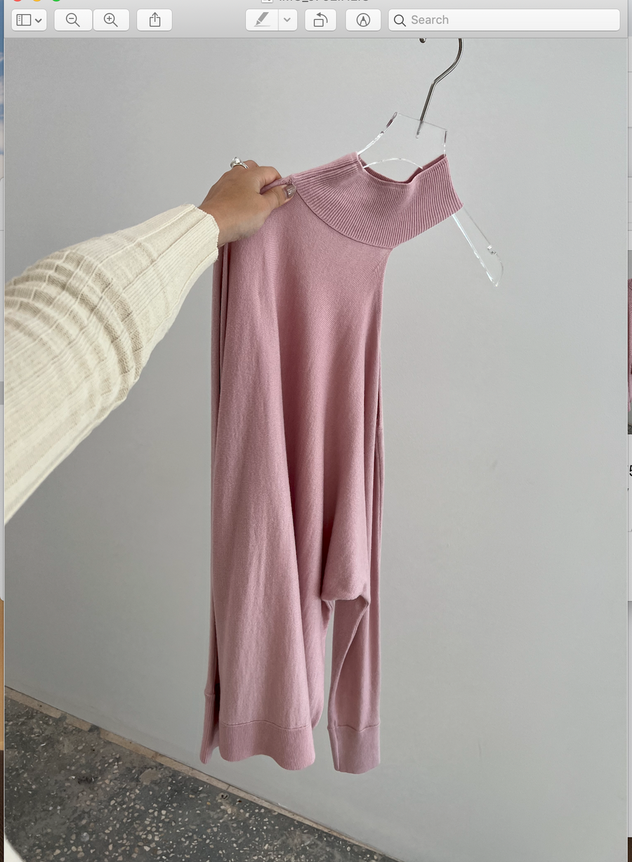 Asymmetric Shoulder Cutout High Neck Sweater - Pink