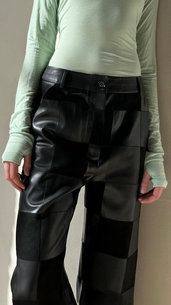 Premium Real Leather And Suede Patchwork Pants