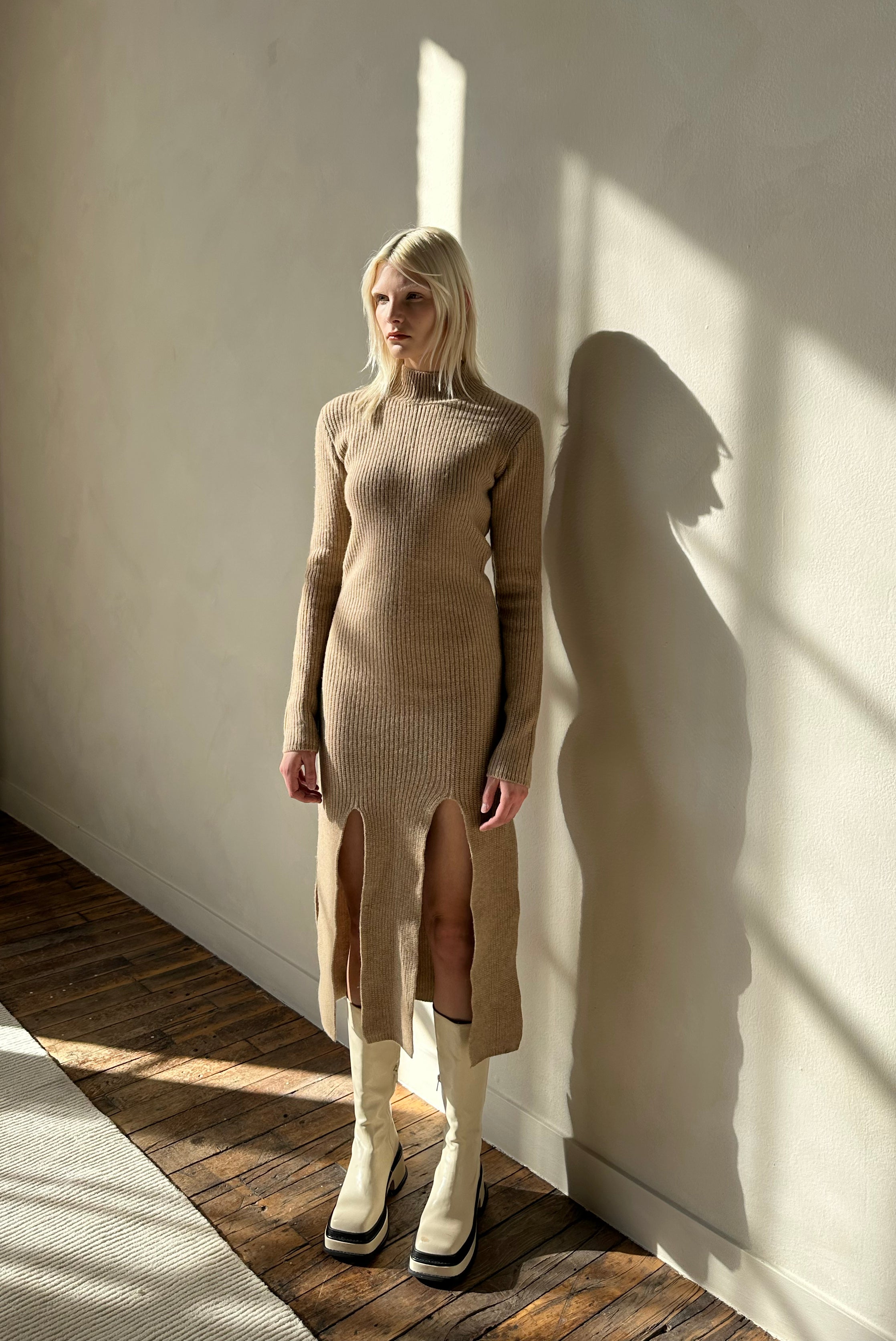 Long Knit Dress - Beige Long Knit Dress - Beige
