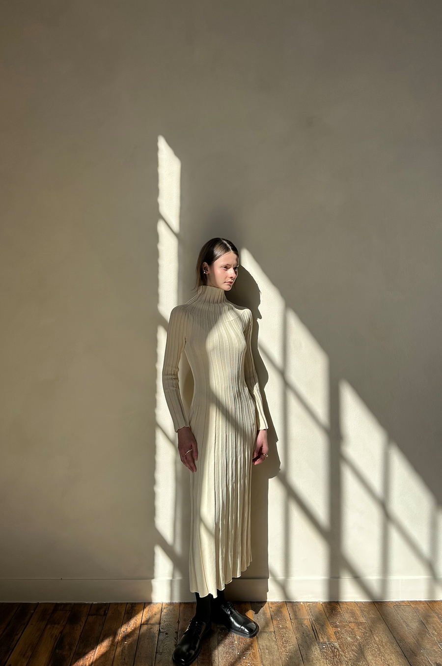 Line Knit Dress - Beige