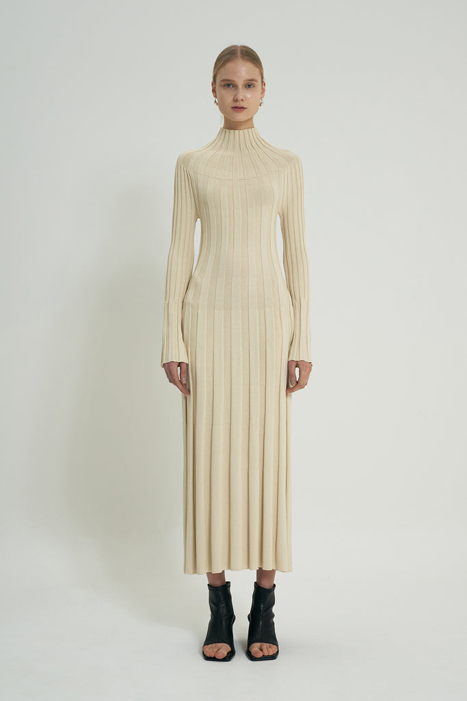 Line Knit Dress - Beige