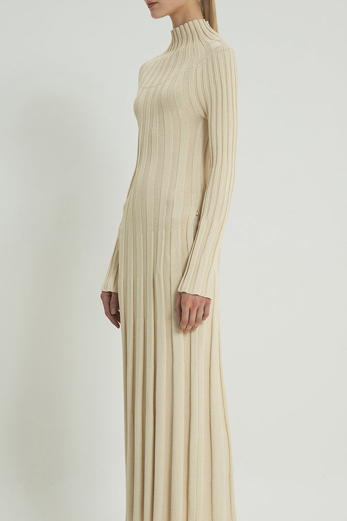 Line Knit Dress - Beige