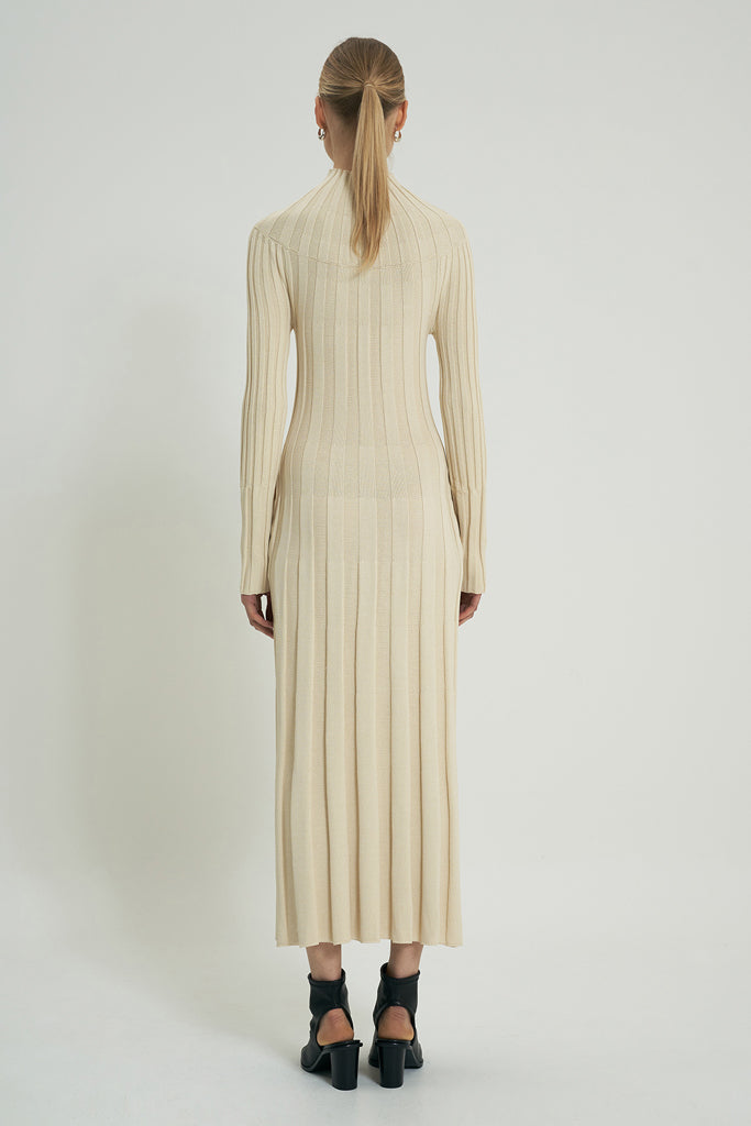 knit midi dress beige Eva Rib Knit Midi Dress |